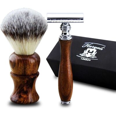 Haryali London Men Wooden Shaving Set - Safety Razor, Brush & Stand Haryali London Men Wooden Shaving Set - Safety Razor, Brush & Stand