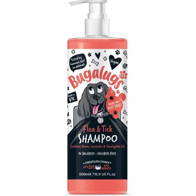 Shampoing anti-puces et tiques Bugalugs pour chiens - Huile de neem & Eucalyptus - 500ml - Publicité Shampoing anti-puces et tiques Bugalugs pour chiens - Huile de neem & Eucalyptus - 500ml - Publicité