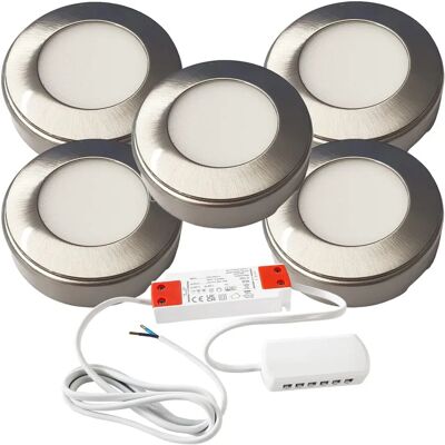 Loops 5x Brushed Nickel LED Kitchen Spotlights & Driver - Natural White Loops 5x Brushed Nickel LED Kitchen Spotlights & Driver - Natural White