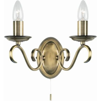 Loops Dimmable LED Twin Wall Light Antique Brass - Wall Light Loops Dimmable LED Twin Wall Light Antique Brass - Wall Light