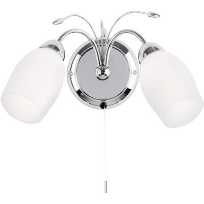 Loops LED Twin Wall Light Chrome & White Glass Shade Lamp Lighting - Wall Light Loops LED Twin Wall Light Chrome & White Glass Shade Lamp Lighting - Wall Light