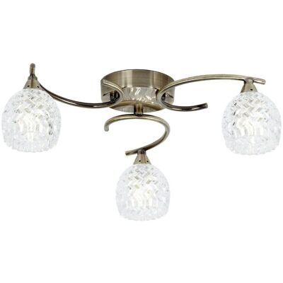 Loops 3-Bulb Brass Textured Glass Semi-Flush Ceiling Light Loops 3-Bulb Brass Textured Glass Semi-Flush Ceiling Light