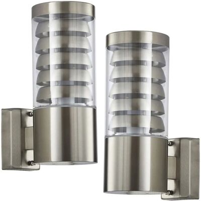 Loops 2 Pack IP44 Outdoor Wall Lamp Stainless Steel - Round Outdoor Light Loops 2 Pack IP44 Outdoor Wall Lamp Stainless Steel - Round Outdoor Light