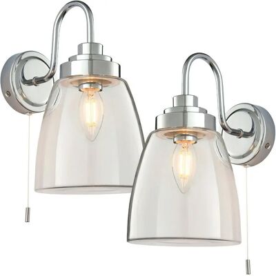 Loops 2 Pack Bathroom Wall Light Chrome & Clear Glass Curved Arm - Wall Light Loops 2 Pack Bathroom Wall Light Chrome & Clear Glass Curved Arm - Wall Light