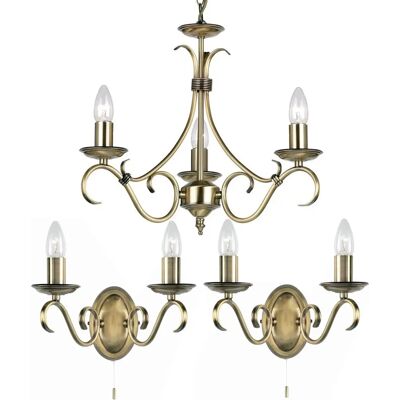 Brand Model 3 Light Ceiling & Wall Antique Brass - Lighting Set Brand Model 3 Light Ceiling & Wall Antique Brass - Lighting Set
