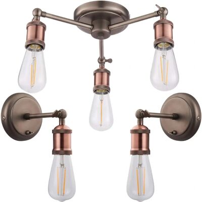Copper Industrial 3 Pendant & 2 Wall Light Kit Copper Industrial 3 Pendant & 2 Wall Light Kit