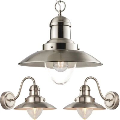 Satin Nickel Pendant & Wall Light Set - Interior Lighting Satin Nickel Pendant & Wall Light Set - Interior Lighting