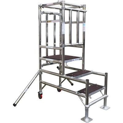 Loops 5 Tread Mobile Telescopic Podium Step Ladder - 1.4m Work Platform Safety Cage Loops 5 Tread Mobile Telescopic Podium Step Ladder - 1.4m Work Platform Safety Cage