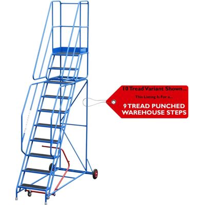Loops 9 Tread Mobile Warehouse Stairs - Blue Safety Ladder Loops 9 Tread Mobile Warehouse Stairs - Blue Safety Ladder