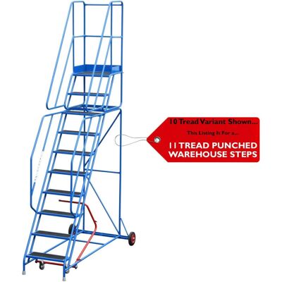 Loops 11 Tread Mobile Warehouse Stairs Punched Steps 3.75m EN131 7 BLUE Safety Ladder Loops 11 Tread Mobile Warehouse Stairs Punched Steps 3.75m EN131 7 BLUE Safety Ladder