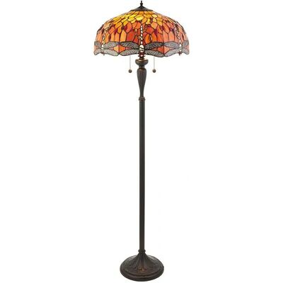 Loops 1.5m Tiffany Twin Floor Lamp Dark Bronze - Stained Glass Shade - Floor Lamp Loops 1.5m Tiffany Twin Floor Lamp Dark Bronze - Stained Glass Shade - Floor Lamp