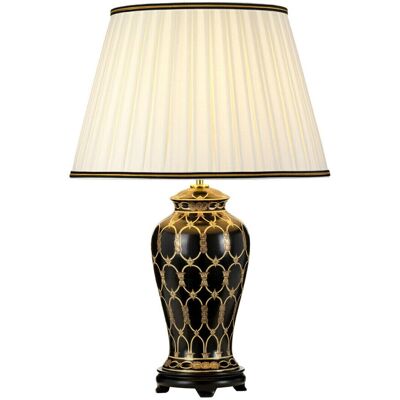 Loops Single Table Lamp Ivory with Black & Gold Trim Shade LED E27 60w Bulb - Table Lamp Loops Single Table Lamp Ivory with Black & Gold Trim Shade LED E27 60w Bulb - Table Lamp