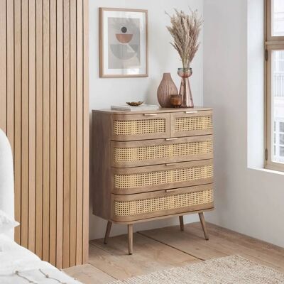 Birlea Noah Chest of Drawers - Rattan and Oak - 5 Drawers Birlea Noah Chest of Drawers - Rattan and Oak - 5 Drawers