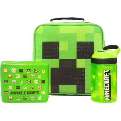 Minecraft Green Creeper Lunch Bag Set - Kids Lunch Box, Water Bottle & Snack Pot Minecraft Green Creeper Lunch Bag Set - Kids Lunch Box, Water Bottle & Snack Pot