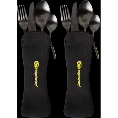 Ridgemonkey Juego Compacto de Cubiertos Plateado y Negro - Juego de Cubiertos Ridgemonkey Juego Compacto de Cubiertos Plateado y Negro - Juego de Cubiertos