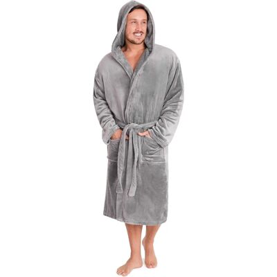 CityComfort Robe masculina de fleece cinza com capuz - Robe CityComfort Robe masculina de fleece cinza com capuz - Robe