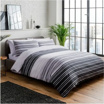 Ensemble de housse de duvet et taies d'oreiller à rayures texturées noires et grises - Literie Ensemble de housse de duvet et taies d'oreiller à rayures texturées noires et grises - Literie