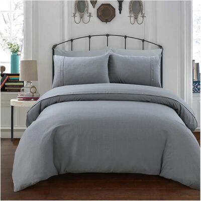 Ensemble de housse de couette en waffle gris Sleepdown - Linge de lit Ensemble de housse de couette en waffle gris Sleepdown - Linge de lit