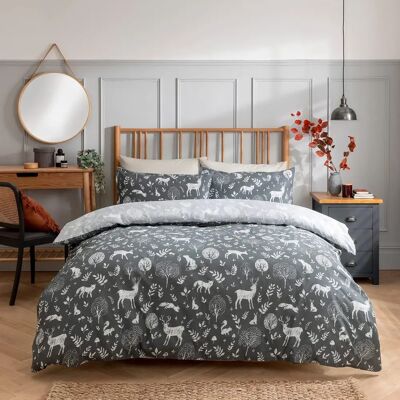 Sleepdown - Woodland Animals Reversible - Charcoal Grey - White - Duvet Cover Set Sleepdown - Woodland Animals Reversible - Charcoal Grey - White - Duvet Cover Set