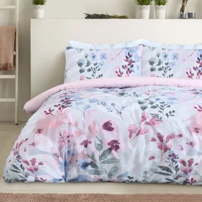 Sleepdown - Botanical Leaves Reversible Duvet Cover Set - pink & blue - matrimonial - floral leaves - Bedding set Sleepdown - Botanical Leaves Reversible Duvet Cover Set - pink & blue - matrimonial - floral leaves - Bedding set