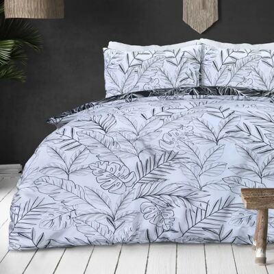 SleepDown - Contempo Reversible Floral Palm Pattern Duvet Cover Set - White and Black SleepDown - Contempo Reversible Floral Palm Pattern Duvet Cover Set - White and Black