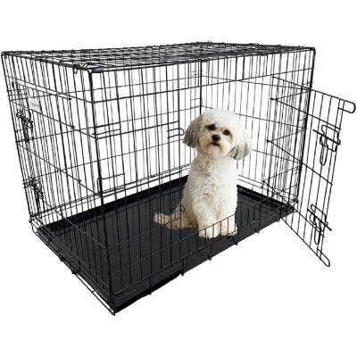 HugglePets - Dog Cage with Metal Tray - Silver - Cage HugglePets - Dog Cage with Metal Tray - Silver - Cage