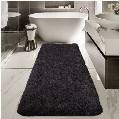 Oxford Homeware 60cm x 220cm Black Rug - Non Slip Fluffy Shaggy Thick Area Rug Oxford Homeware 60cm x 220cm Black Rug - Non Slip Fluffy Shaggy Thick Area Rug