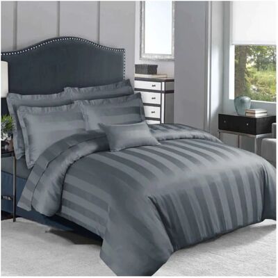 SUPREME BEDDING LTD - Stripe Duvet Cover - Charcoal - Duvet Cover Set SUPREME BEDDING LTD - Stripe Duvet Cover - Charcoal - Duvet Cover Set
