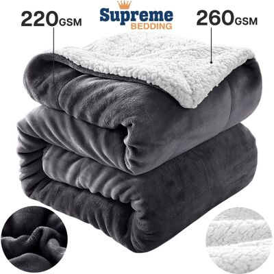 SUPREME BEDDING LTD - Sherpa Throw Fleece - Grey - King - Throw Blanket SUPREME BEDDING LTD - Sherpa Throw Fleece - Grey - King - Throw Blanket