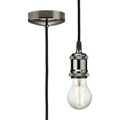 Knightsbridge E27 Vintage Pendant Light - 1.8m, Nickel Black - IP20 Knightsbridge E27 Vintage Pendant Light - 1.8m, Nickel Black - IP20