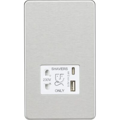 Knightsbridge gebürsteter Chrom Rasierersockel mit Dual USB - SF8909BCW Knightsbridge gebürsteter Chrom Rasierersockel mit Dual USB - SF8909BCW