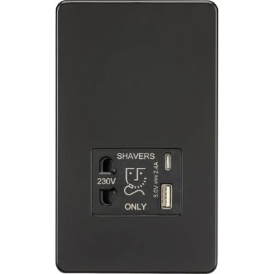 Knightsbridge Shaver Socket - Dual USB - Matt Black - IP41 Knightsbridge Shaver Socket - Dual USB - Matt Black - IP41