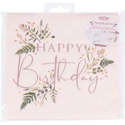 Ginger Ray Floral Rose Pink Bon Anniversaire Serviettes en Papier - party napkins Ginger Ray Floral Rose Pink Bon Anniversaire Serviettes en Papier - party napkins