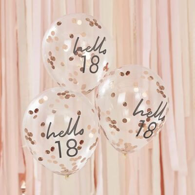 Ginger Ray Ballons d'anniversaire 18 ans x5 - Décorations remplies de confettis en or rose Ginger Ray Ballons d'anniversaire 18 ans x5 - Décorations remplies de confettis en or rose