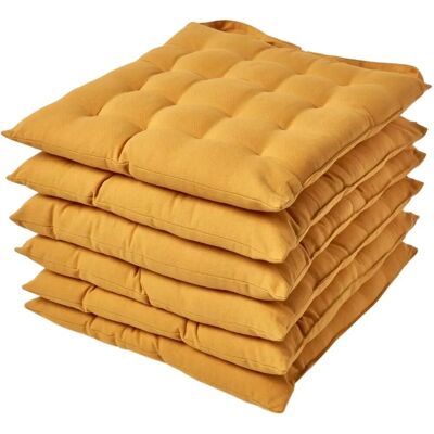 Homescapes Mustard Yellow Cotton Seat Pad Set of 6 Homescapes Mustard Yellow Cotton Seat Pad Set of 6
