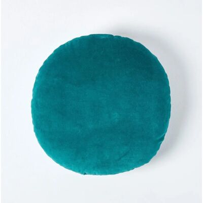 Coussin en velours de coton vert sarcelle - Rond 40cm - Publicité Coussin en velours de coton vert sarcelle - Rond 40cm - Publicité
