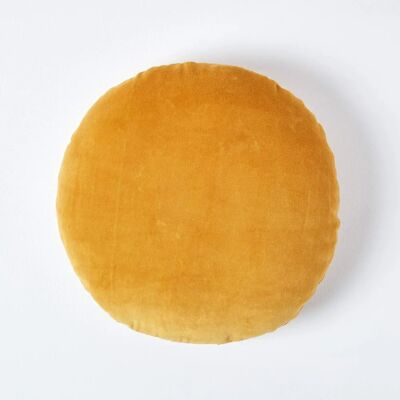 Coussin en velours de coton moutarde Homescapes - Rond - Publicité Coussin en velours de coton moutarde Homescapes - Rond - Publicité