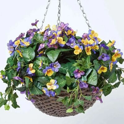 Homescapes Purple and Yellow Pansy Hanging Basket - Flowering Decor Homescapes Purple and Yellow Pansy Hanging Basket - Flowering Decor