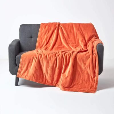 Homescapes Burnt Orange Velvet Quilt Throw 125x150cm Homescapes Burnt Orange Velvet Quilt Throw 125x150cm