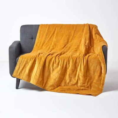 Homescapes Mustard Velvet Throw 150x200 cm - Throw Blanket Homescapes Mustard Velvet Throw 150x200 cm - Throw Blanket