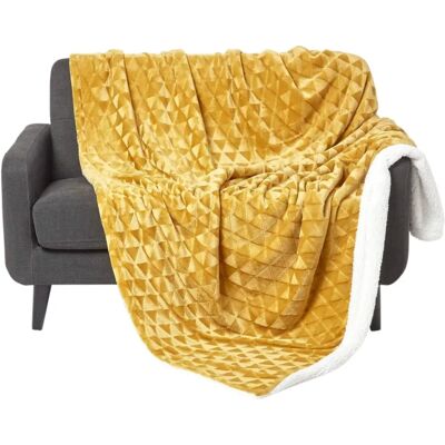 Homescapes Mustard Velvet Throw - Geometric Triangle - 200x230cm Homescapes Mustard Velvet Throw - Geometric Triangle - 200x230cm