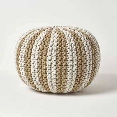 Homescapes Off White Leinen Gestrickter Pouf 40x50cm - Fußhocker Homescapes Off White Leinen Gestrickter Pouf 40x50cm - Fußhocker