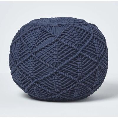 Homescapes Navy Blue Macrame Pouffe - Pouffe Homescapes Navy Blue Macrame Pouffe - Pouffe