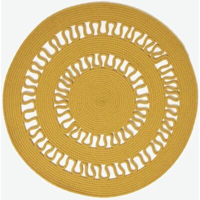 Homescapes Mustard Crochet Braided Rug - Round 90cm Homescapes Mustard Crochet Braided Rug - Round 90cm
