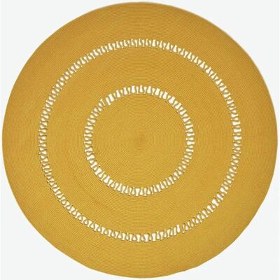 Homescapes Mustard Crochet Braided Rug - Round 120cm Homescapes Mustard Crochet Braided Rug - Round 120cm
