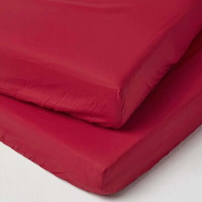 Homescapes Red Cotton Fitted Sheets Set - 2 Pack for Cot Bed - Hypoallergenic & Durable Homescapes Red Cotton Fitted Sheets Set - 2 Pack for Cot Bed - Hypoallergenic & Durable