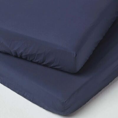 Homescapes Navy Cotton Fitted Sheets Set of 2 - Cot Bed Linen Homescapes Navy Cotton Fitted Sheets Set of 2 - Cot Bed Linen