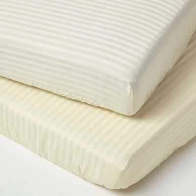 Homescapes Cotton Stripe Fitted Cot Sheets - 330 Thread Count - Set of 2 Homescapes Cotton Stripe Fitted Cot Sheets - 330 Thread Count - Set of 2