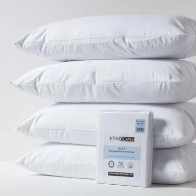 Homescapes King Size Waterproof Pillow Protectors - Set of 4 Homescapes King Size Waterproof Pillow Protectors - Set of 4