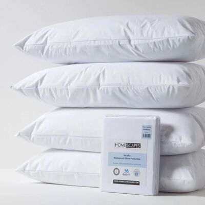 Homescapes Waterproof Pillow Protectors - Pack of 4, 40x80cm, White Homescapes Waterproof Pillow Protectors - Pack of 4, 40x80cm, White